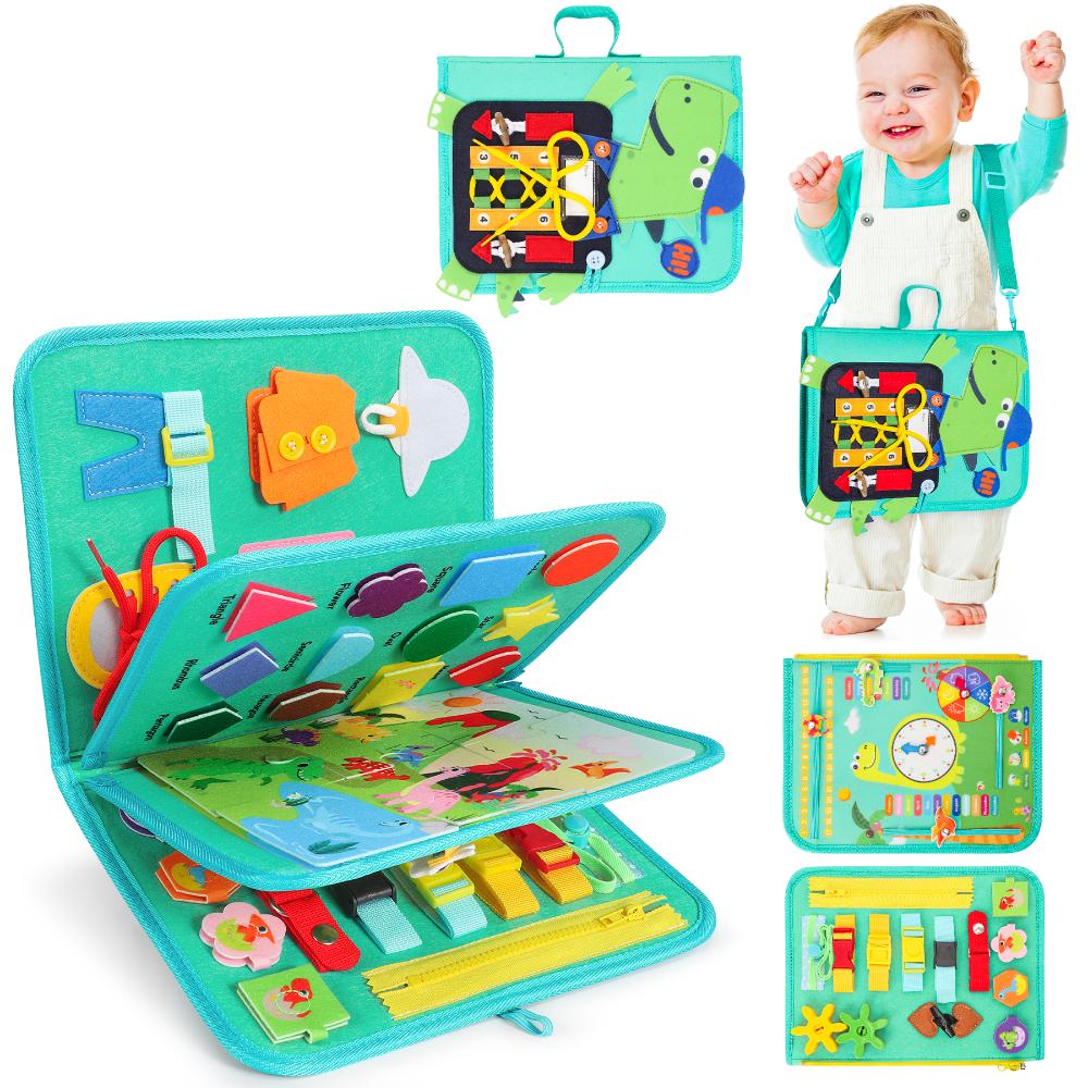 Lovchil Dinosaur Busy Board Montessori Toys For Toddlers 1+, Preschool Educational Fine Motor Skills Development Toy 1 2 3 4, Travel Toy For Airplane And Car, Sensory Toy
