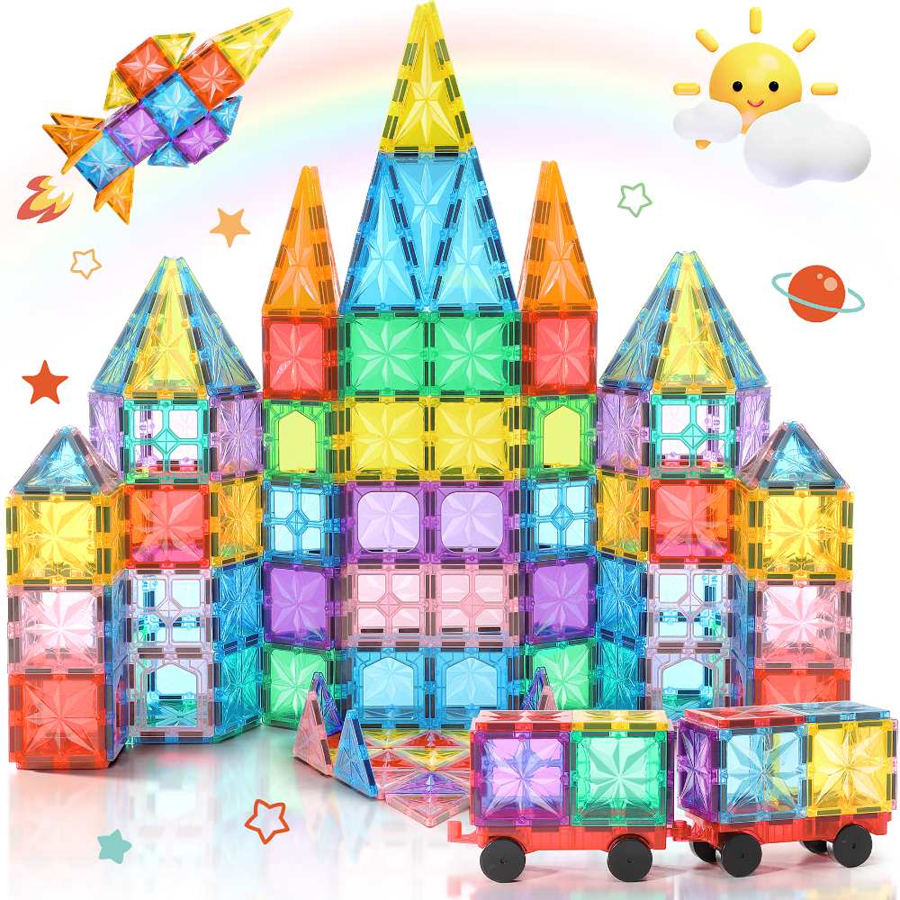 Lovchil Magnetic Building Blocks 61PCS Magnetic Tiles Set for Kids Preschool Construction Educational Toys for 3 Years Old Boys and Girls for 4 5 6 7 8 Toddlers